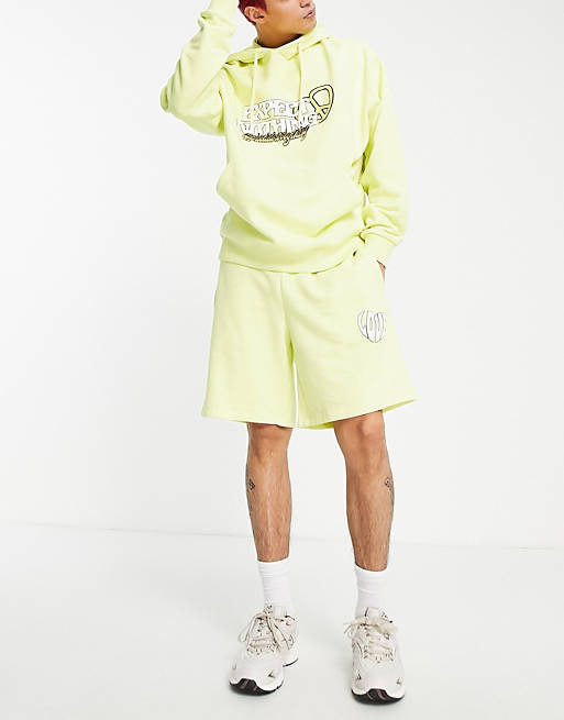 Shorts co-ord oversized shorts in yellow with small love print 