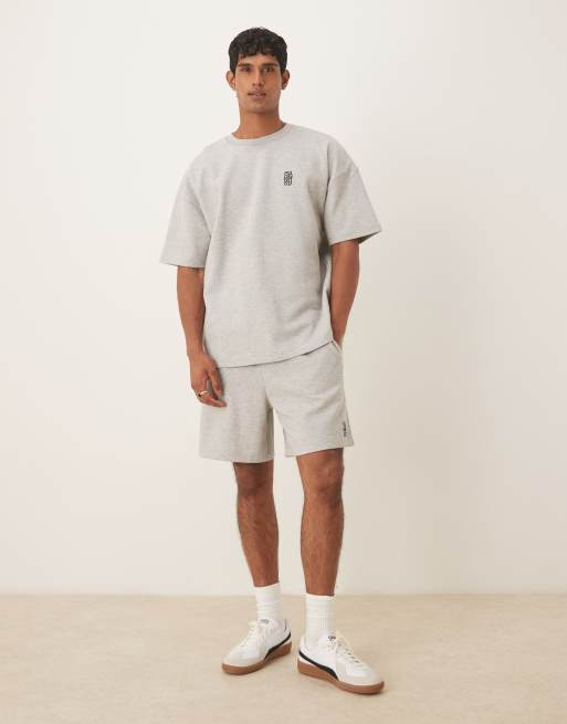 ASOS DESIGN co-ord oversized shorts with embroidery in grey marl, 2 of 5