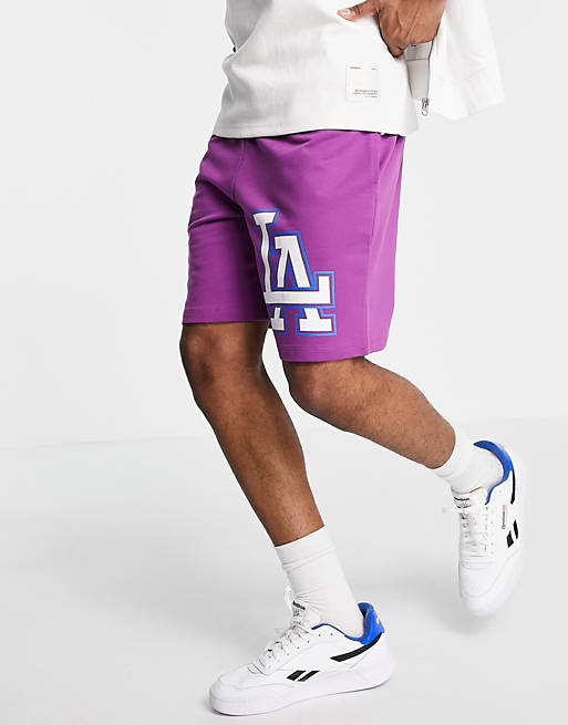 ASOS DESIGN co-ord oversized shorts in purple with LA city print