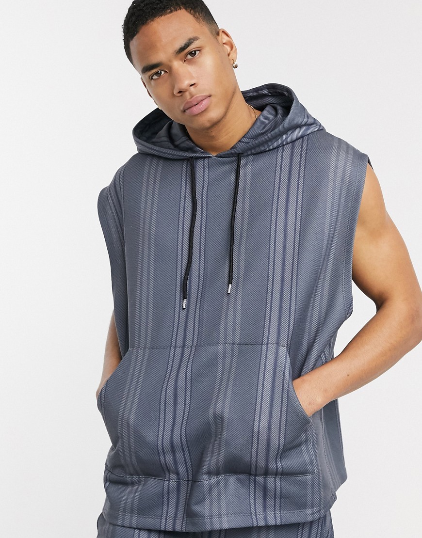 ASOS DESIGN co-ord oversized sleeveless hoodie in navy stripe-Beige