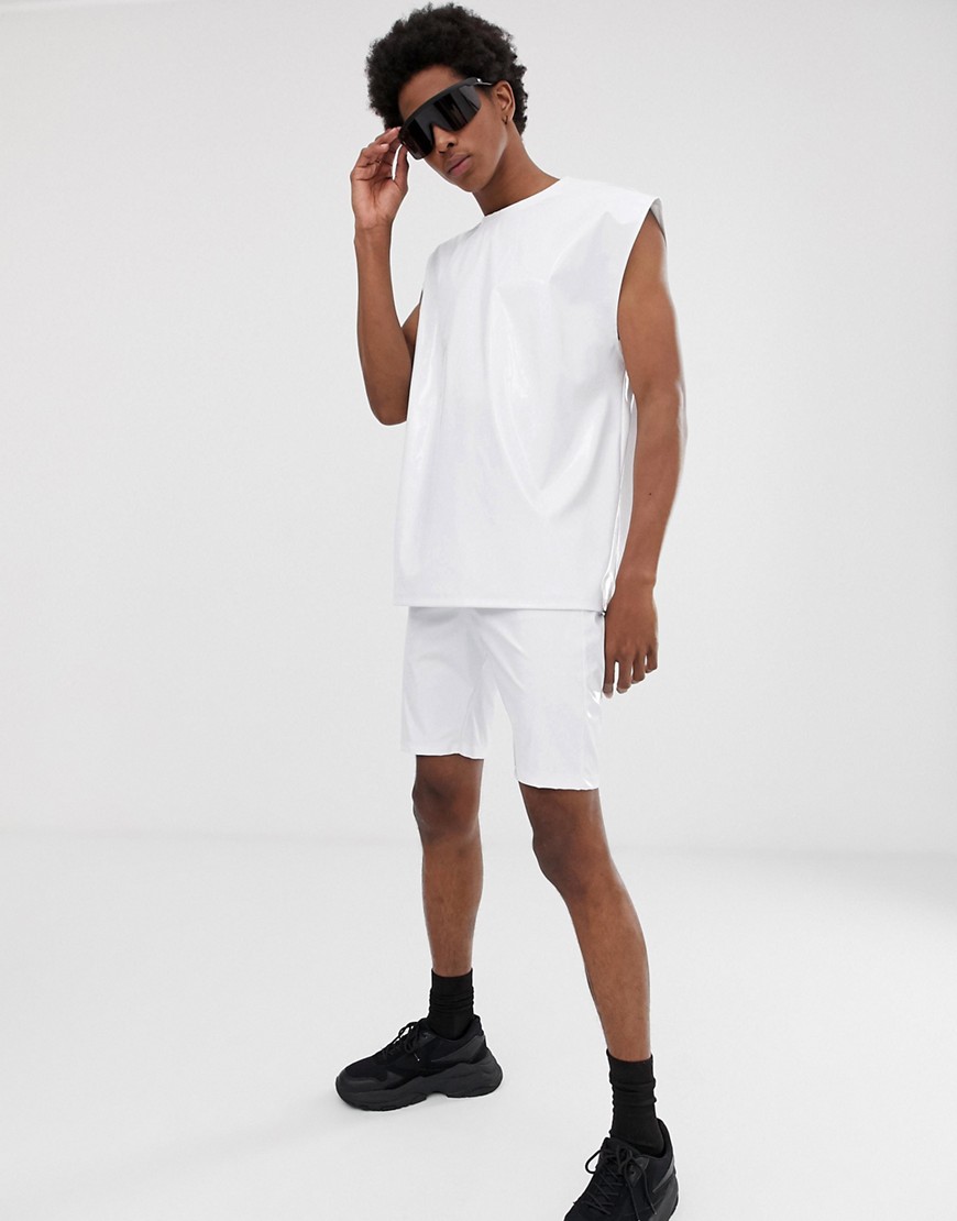 ASOS DESIGN co-ord oversized sleeveless t-shirt in white vinyl fabric