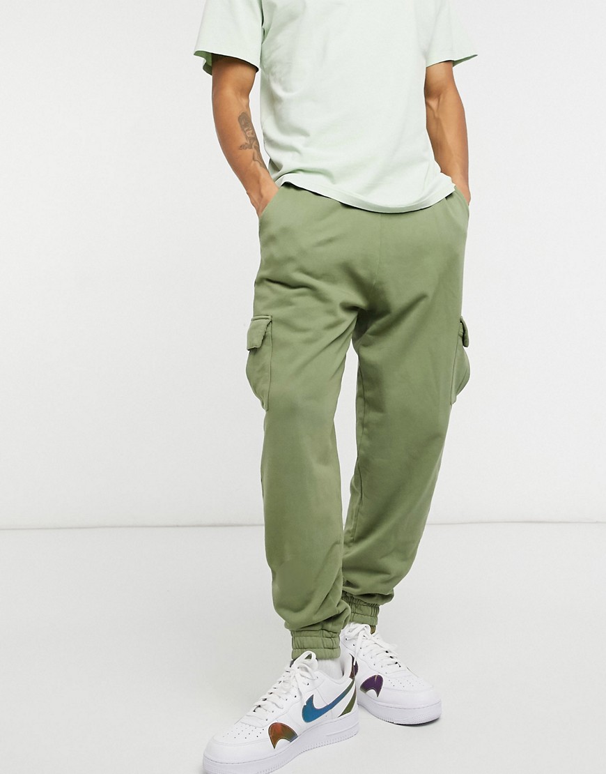 ASOS DESIGN co-ord oversized sweatpants with cargo pockets in washed green