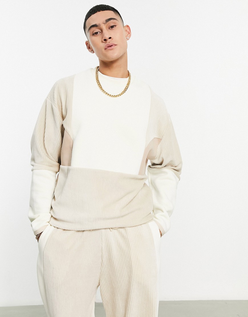 ASOS DESIGN co-ord oversized sweatshirt in beige with cord blocking-Neutral