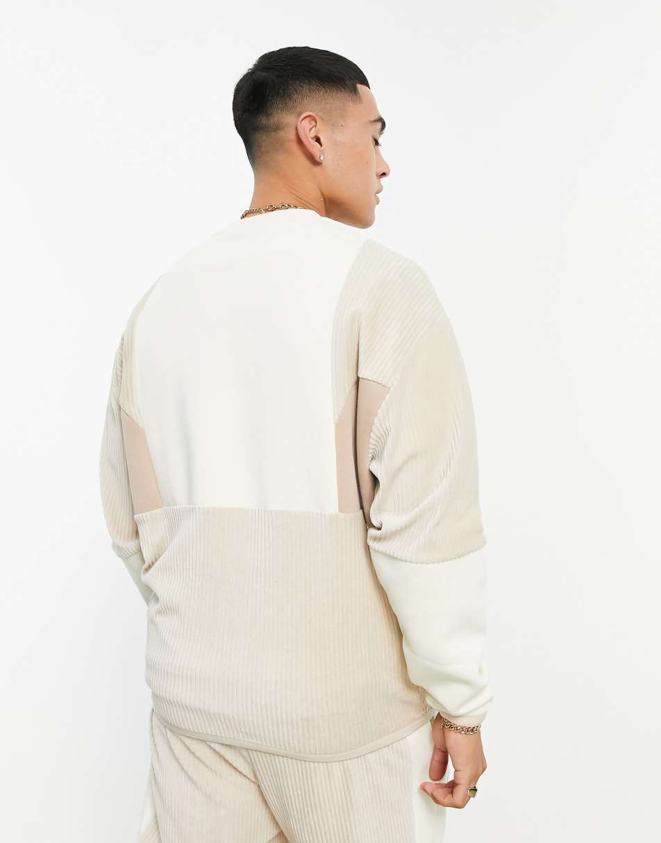 ASOS DESIGN co-ord oversized sweatshirt in beige with cord blocking 2