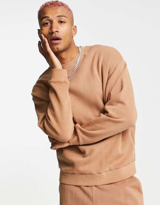 Asos Design Co Ord Oversized Sweatshirt In Washed Brown Asos