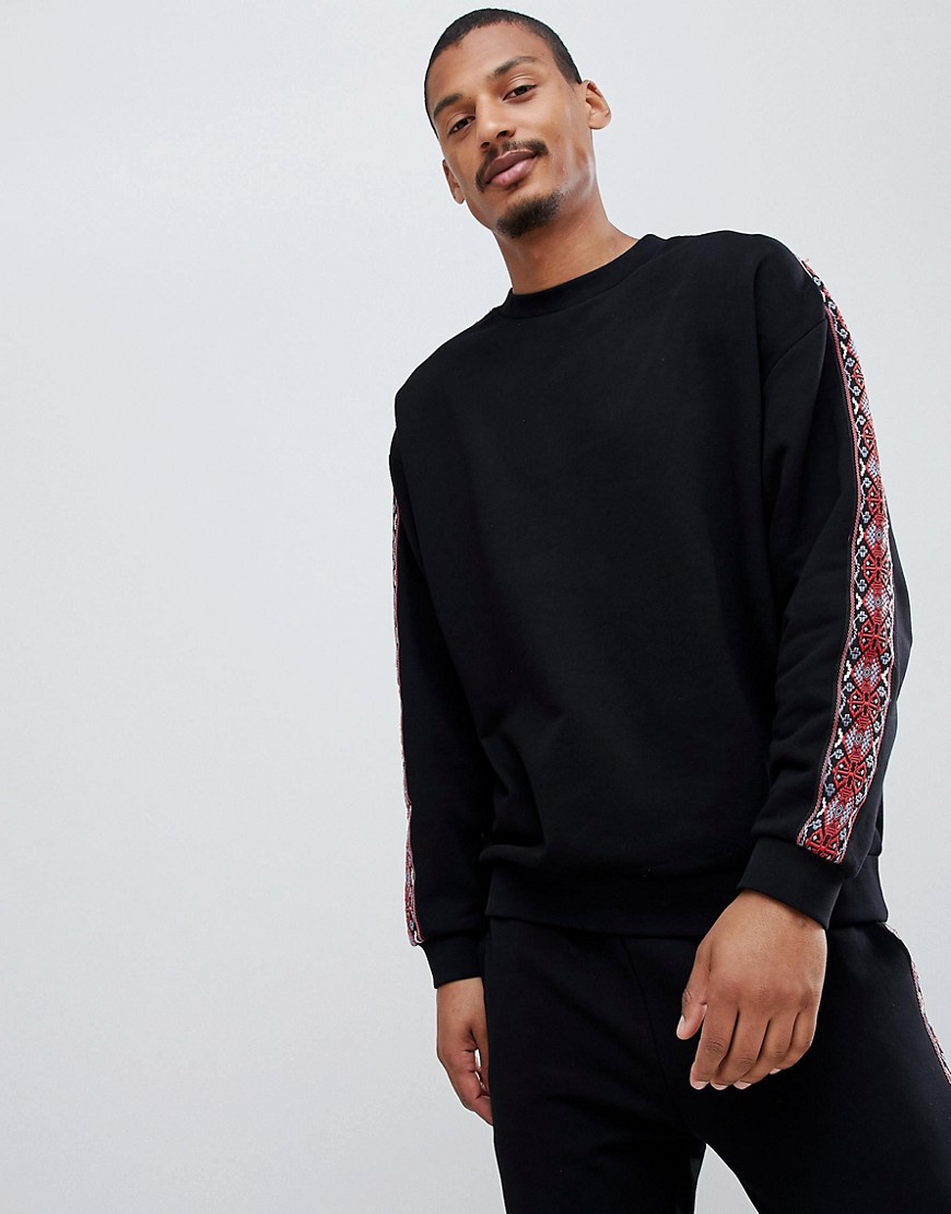 ASOS DESIGN co-ord oversized sweatshirt with aztec side stripe-Black