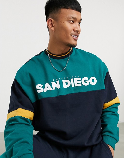 ASOS DESIGN co-ord oversized sweatshirt with colour blocking & San Diego chest print