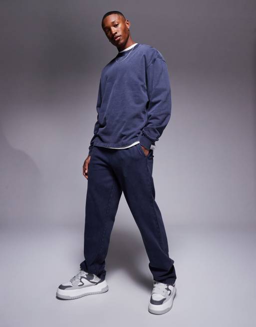 ASOS DESIGN co-ord oversized sweatshirt with cut and sew detail in washed navy - MBLUE, 4 of 4