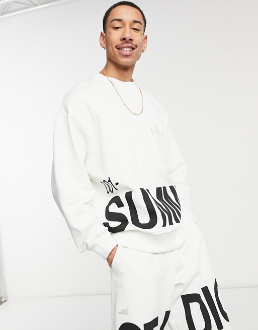 ASOS DESIGN co-ord oversized sweatshirt with large text print and embroidered logo