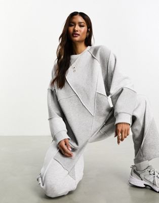 ASOS DESIGN co-ord oversized sweatshirt with patchwork detail in grey marl | ASOS