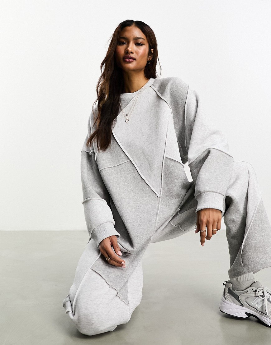 ASOS DESIGN co-ord oversized sweatshirt with patchwork detail in grey marl