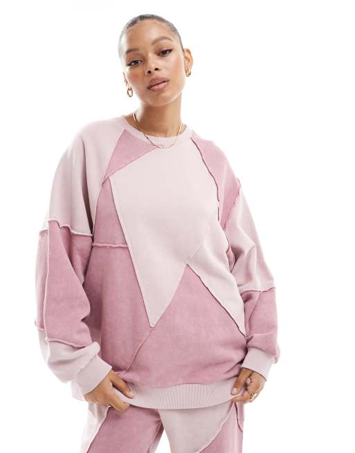 ASOS DESIGN co ord oversized sweatshirt with patchwork detail in pink wash ASOS