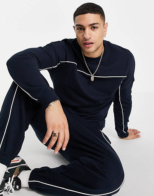 ASOS DESIGN co-ord oversized sweatshirt with piping details in navy | ASOS