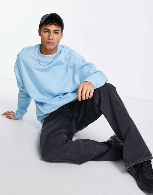 ASOS DESIGN co-ord oversized sweatshirt with piping in pastel blue