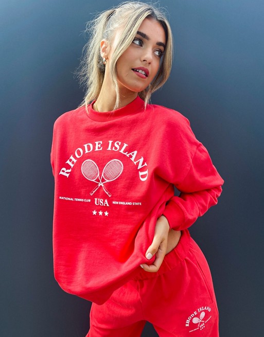 ASOS DESIGN co-ord oversized sweatshirt with retro tennis logo in red