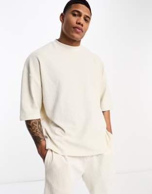 ASOS DESIGN co-ord oversized t-shirt in beige ribbed velour | ASOS