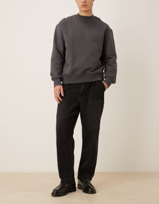 ASOS DESIGN co-ord oversized tapered jeans in black with pleats-Brown