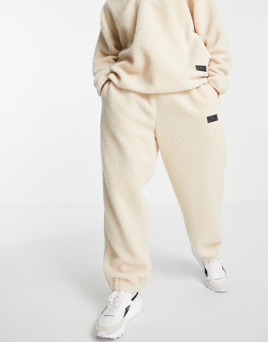 ASOS DESIGN co-ord oversized teddy borg joggers in off-white-Neutral