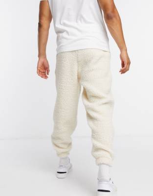 white teddy joggers