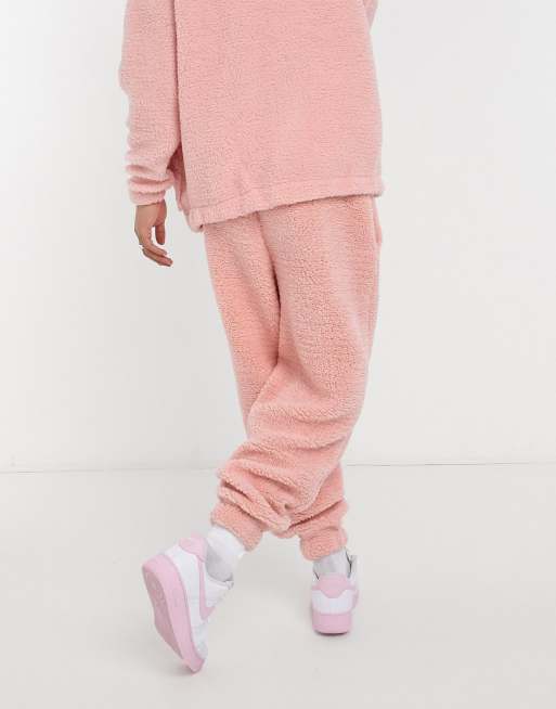 ASOS DESIGN co-ord oversized teddy fleece sweatpants in pink