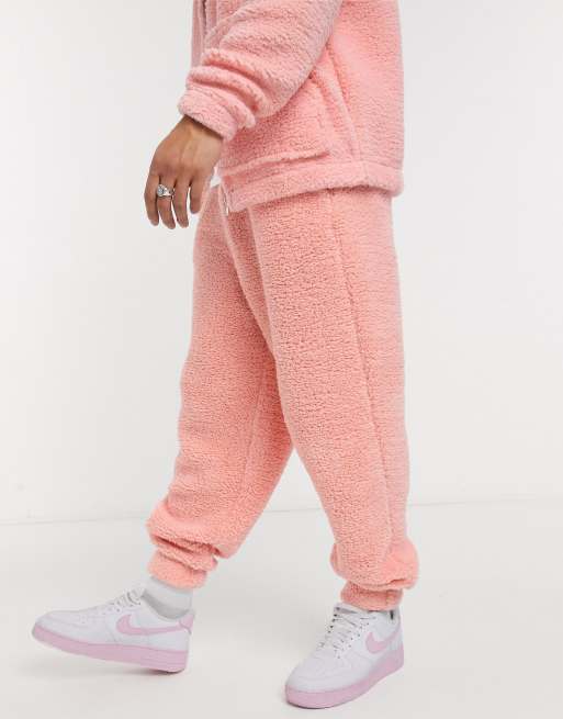 ASOS DESIGN co-ord oversized teddy fleece sweatpants in pink