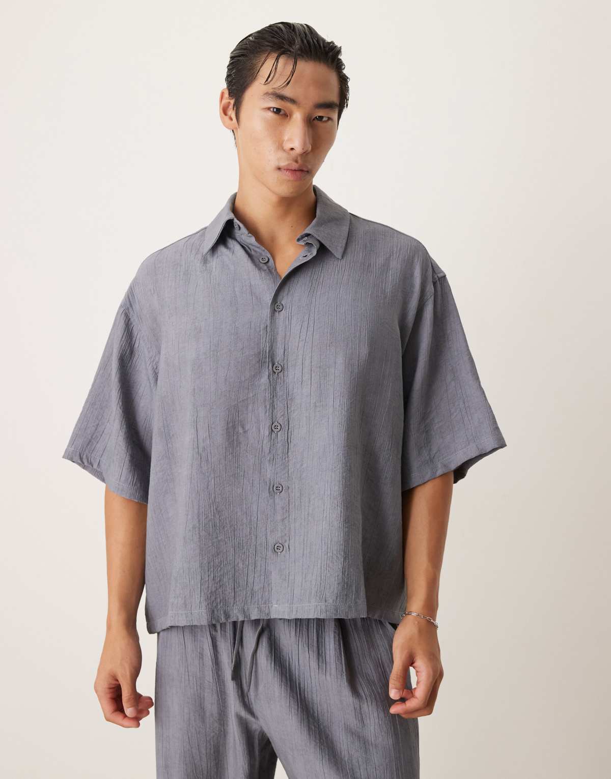ASOS DESIGN co-ord oversized textured shirt in blue