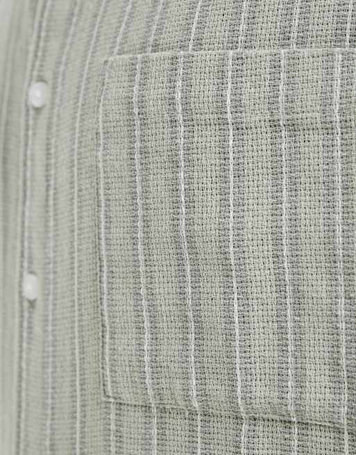 ASOS DESIGN co-ord oversized textured stripe shirt in sage green, 3 of 5