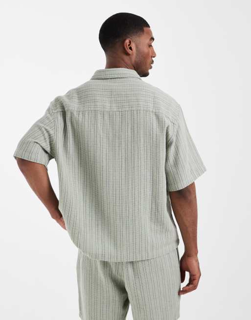 ASOS DESIGN co-ord oversized textured stripe shirt in sage green, 5 of 5