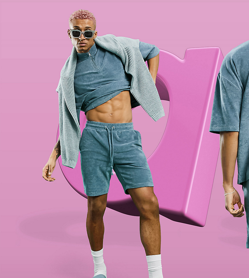 ASOS DESIGN co-ord oversized towelling shorts in blue