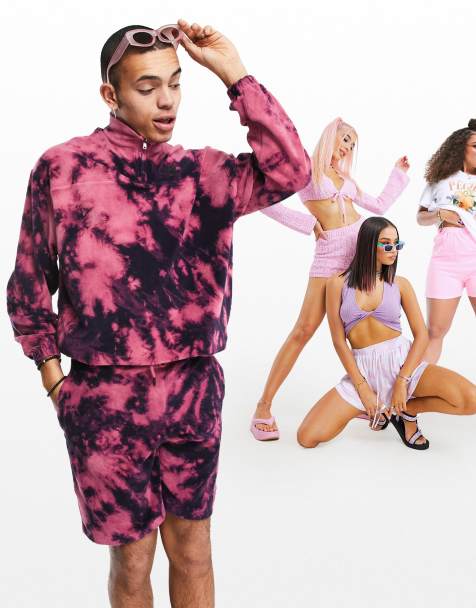 ASOS DESIGN co-ord oversized towelling sweatshirt in tie dye with chest print - view 1