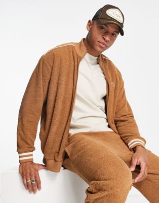 ASOS DESIGN co-ord oversized track jacket in brown towelling with panel detail