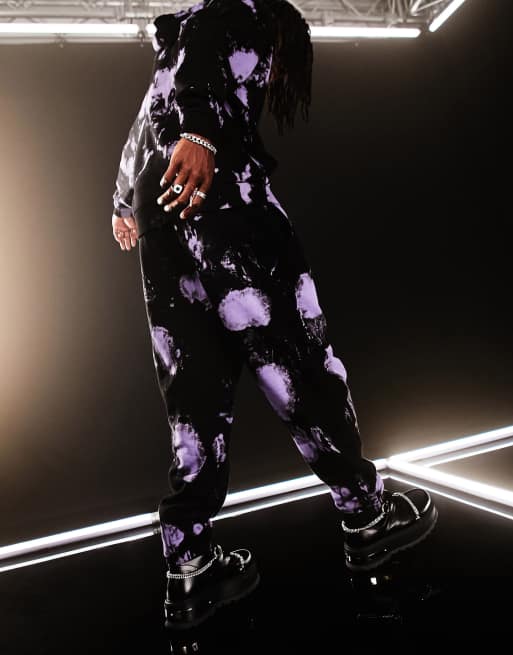 ASOS DESIGN co-ord oversized trackies in black and purple tie dye with text print, 4 of 4