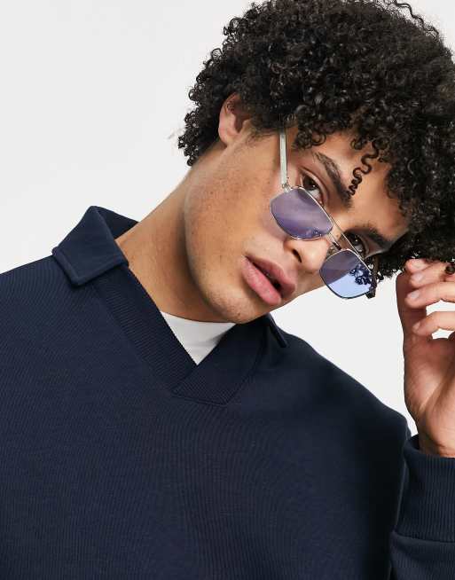 ASOS DESIGN co ord oversized v neck sweatshirt in navy