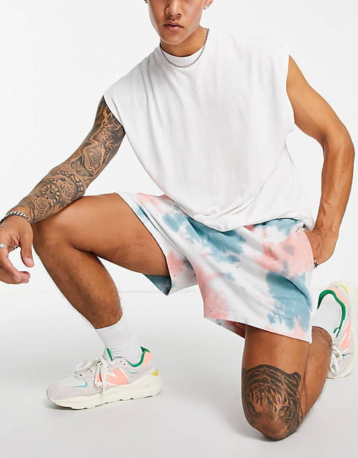 ASOS DESIGN co-ord oversized waffle shorts in tie dye