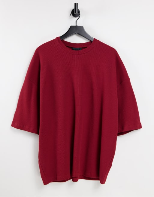 ASOS DESIGN co-ord oversized waffle t-shirt in dark red