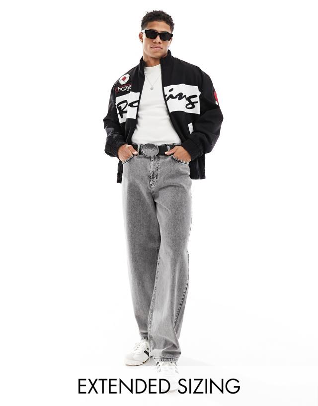 ASOS DESIGN - co-ord oversized washed motocross bomber jacket in black