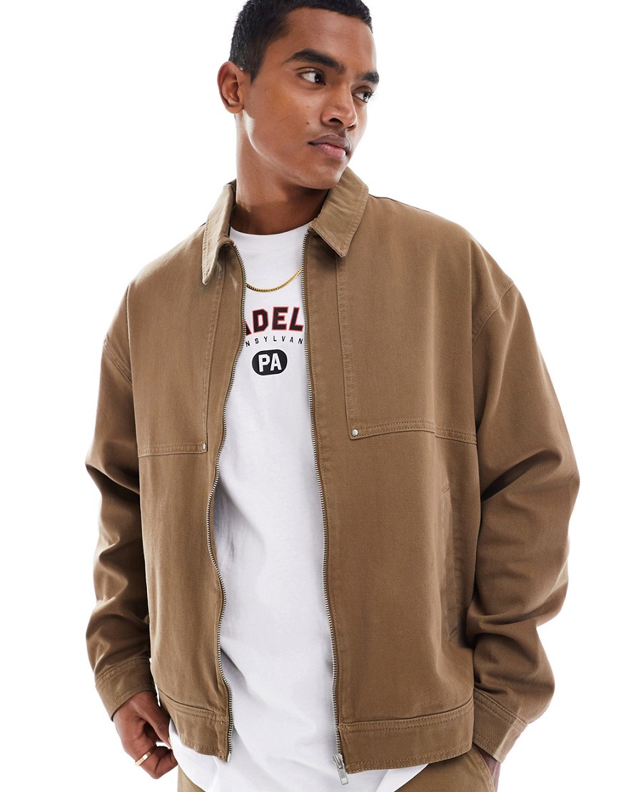 ASOS DESIGN Co-ord oversized washed worker jacket in brown