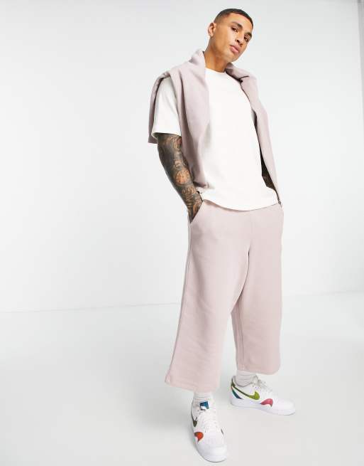 ASOS DESIGN co-ord oversized wide leg cropped joggers in pink