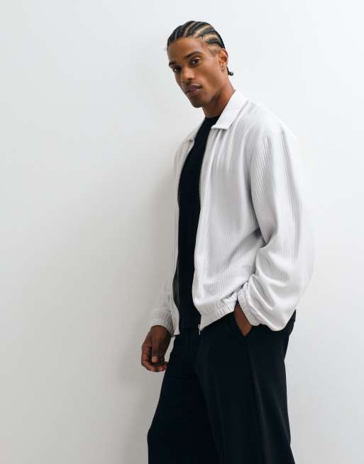 ASOS DESIGN co-ord oversized zip through harrington jacket in grey rib, 3 of 5