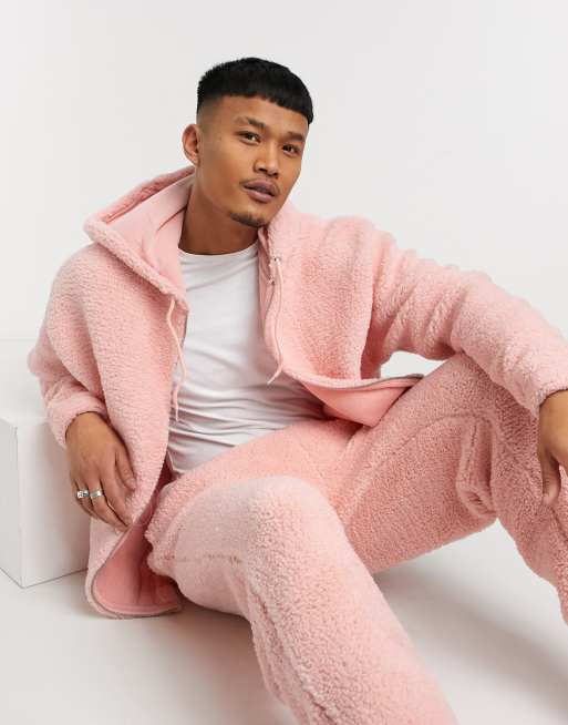 ASOS DESIGN oversized zip through hoodie in pink