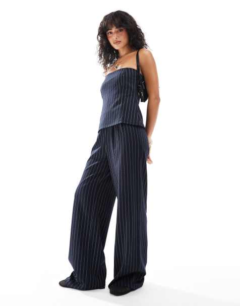 ASOS DESIGN co-ord pinstripe jersey trousers in navy - view 1