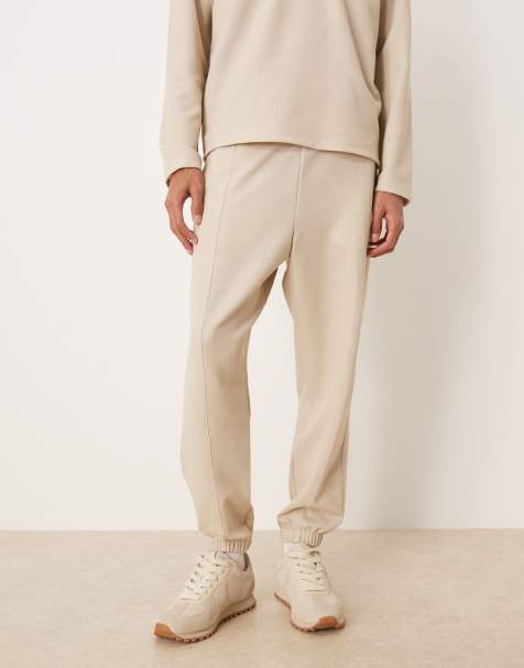 ASOS DESIGN co-ord pique tapered jogger with pin tuck in beige