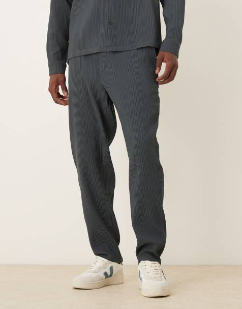 ASOS DESIGN co-ord plisse tapered trousers in grey - view 1