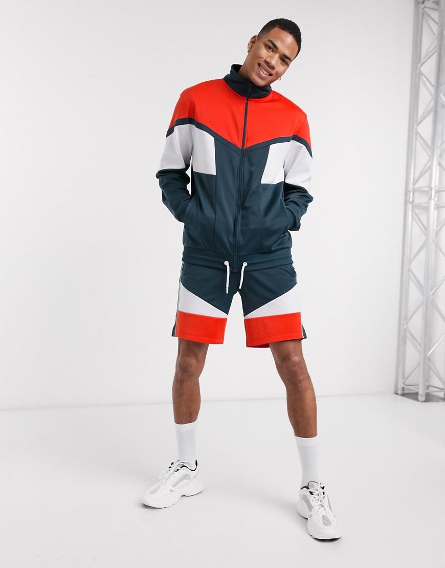 ASOS DESIGN co-ord poly tricot track jacket in colour block-Navy