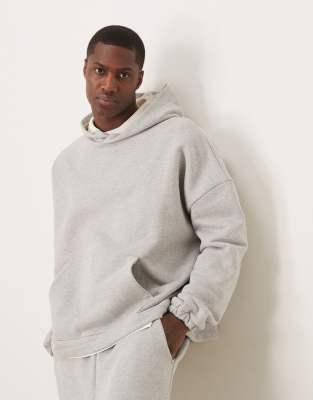 ASOS DESIGN co-ord premium heavyweight boxy oversized hoodie 650gsm in grey marl - LGREY