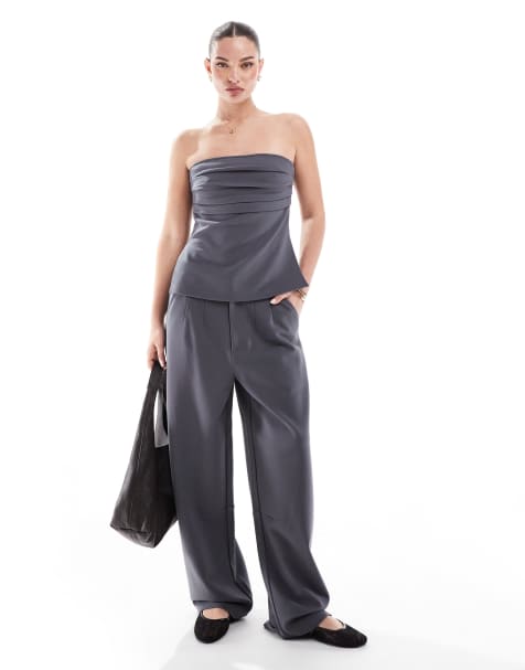 ASOS DESIGN co-ord premium ponte barrel leg trouser in charcoal - view 1