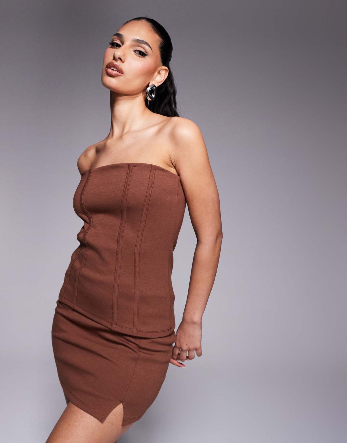 ASOS DESIGN co-ord premium ponte mini skirt in chocolate