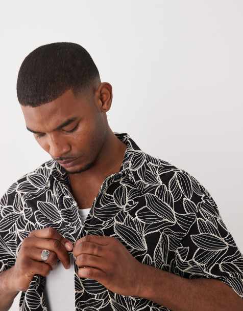 ASOS DESIGN co-ord premium relaxed shirt with all over floral embroidery in black - view 1