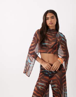 Asos Design Co-ord Printed Mesh Cape In Multi