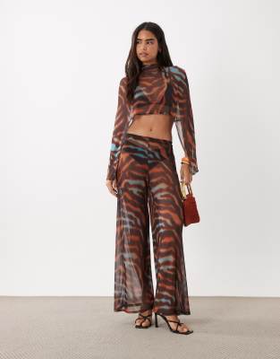 Asos Design Co-ord Printed Mesh Cape In Multi